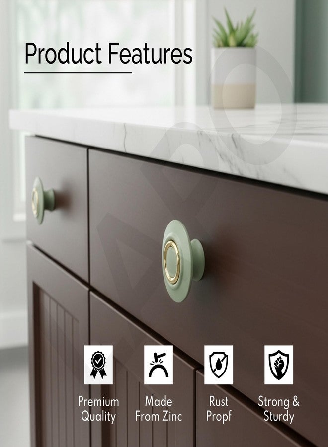 LAPO مقابض خزائن دائرية شديدة التحمل من LAPO، مقابض دفع وسحب مريحة للخزائن ووحدات الأدراج، مصنوعة من الزنك المتين، ضمان لمدة 3 سنوات (لون ذهبي أخضر، عبوة من 3 قطع) - Image 3